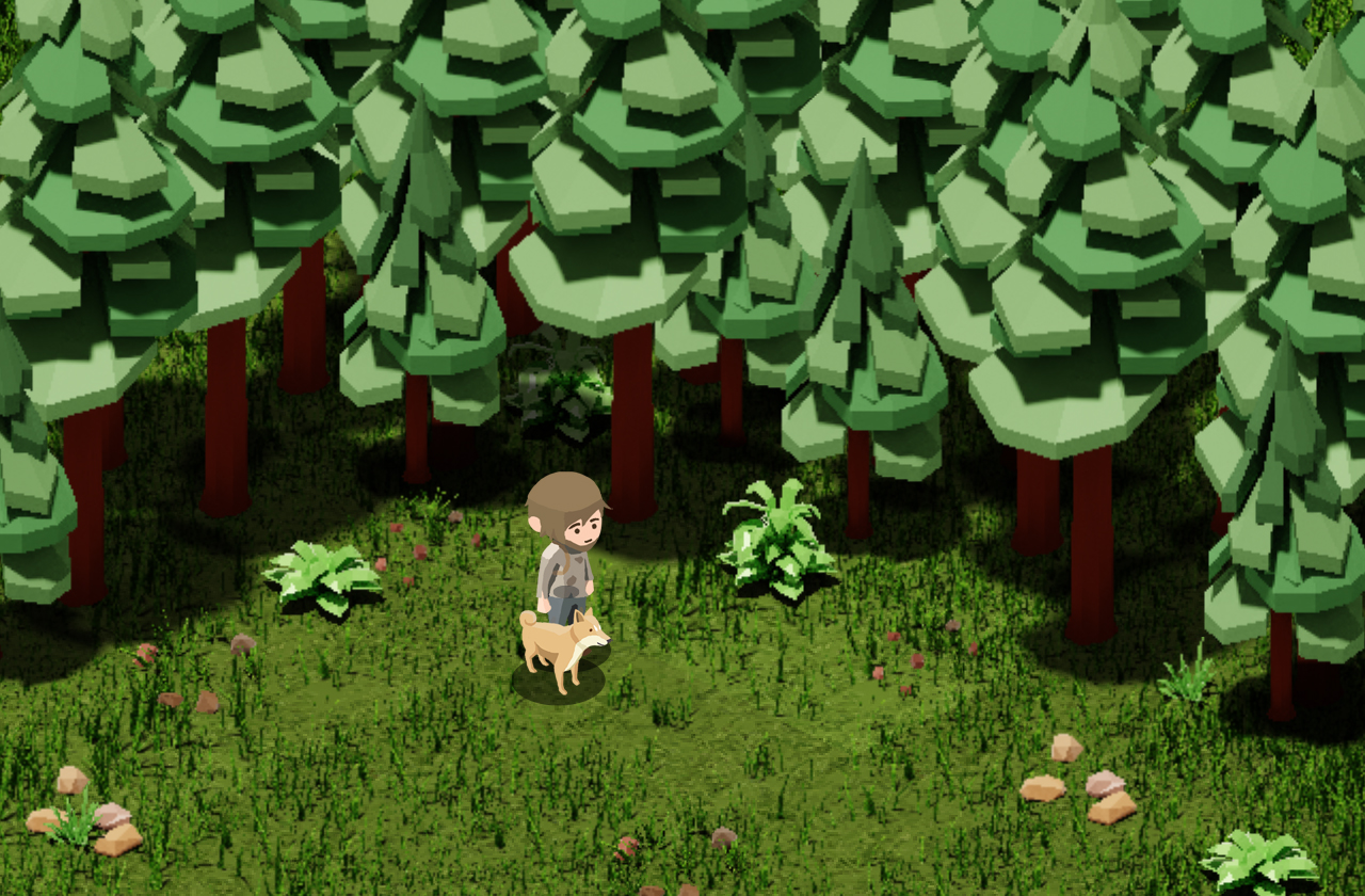 Character with dog companion